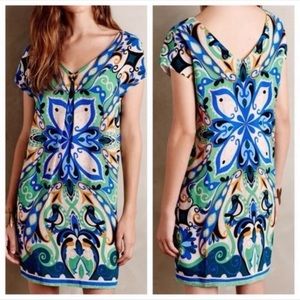 Anthropologie Maeve patterned sheath dress straight cut, retro style & lined !!